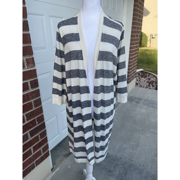 Talbots MARLED-STRIPE PIMA COTTON DUSTER Cardigan Plus Size 3X Petite - Picture 2 of 8